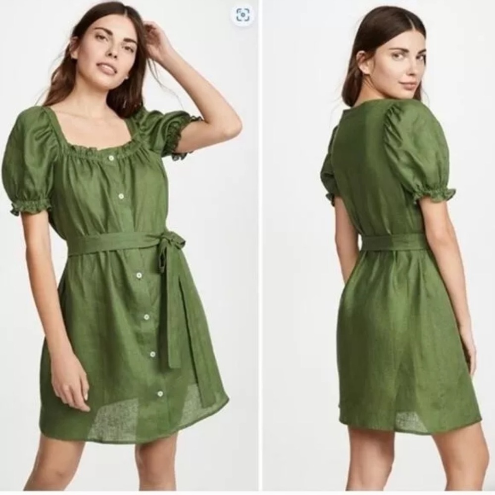 Sleeper Brigitte linen mini dress in olive green xs